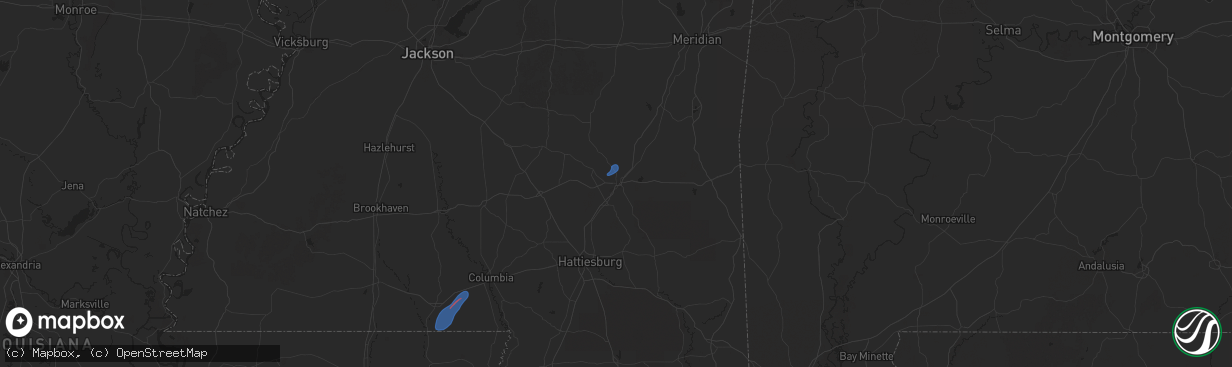 Hail map in Laurel, MS on January 9, 2026