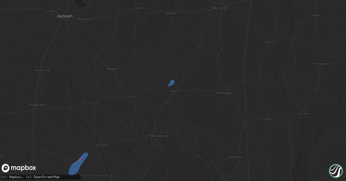 Hail map in Laurel, MS on January 9, 2026
