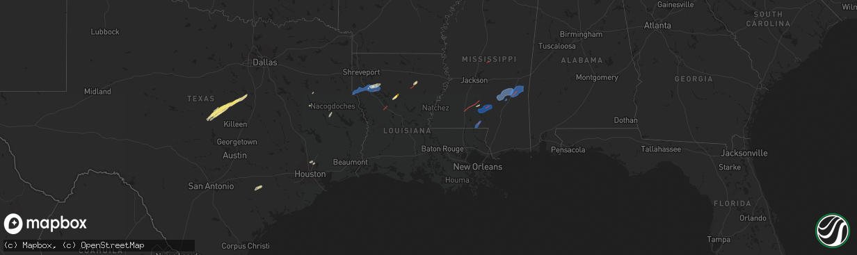Hail map in Louisiana on January 9, 2026