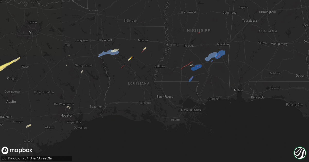 Hail map in Louisiana on January 9, 2026