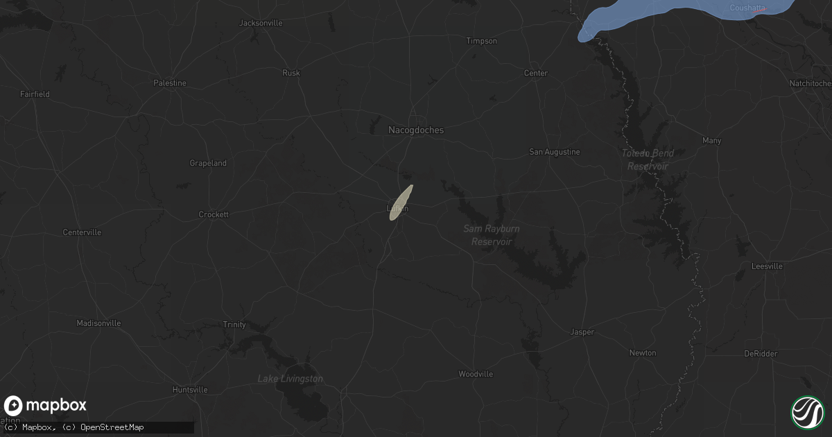 Hail map in Lufkin, TX on January 9, 2026