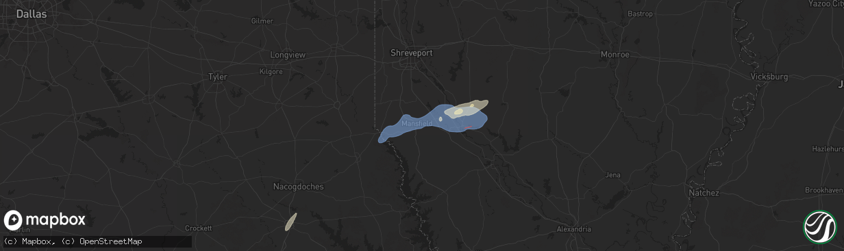 Hail map in Mansfield, LA on January 9, 2026