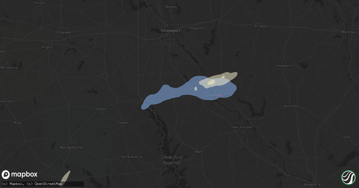 Hail map in Mansfield, LA on January 9, 2026