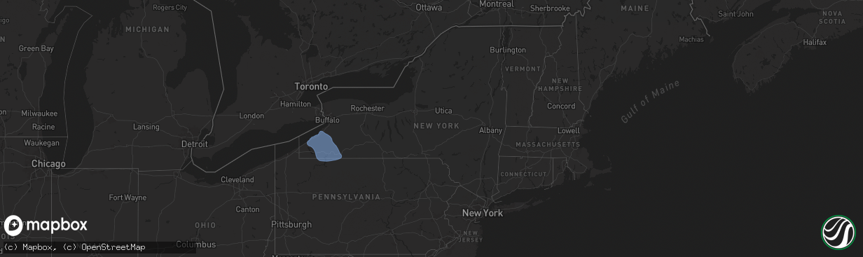 Hail map in New York on January 9, 2026