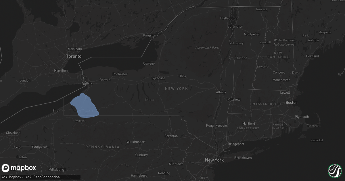 Hail map in New York on January 9, 2026