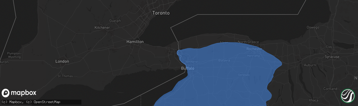 Hail map in Niagara Falls, NY on January 9, 2026