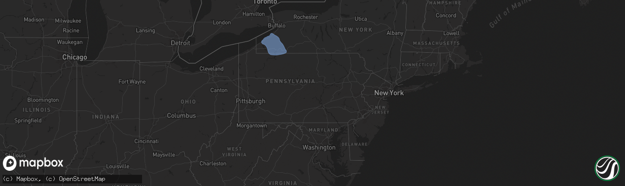 Hail map in Pennsylvania on January 9, 2026