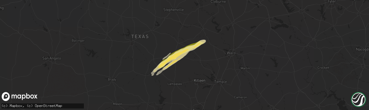 Hail map in Purmela, TX on January 9, 2026