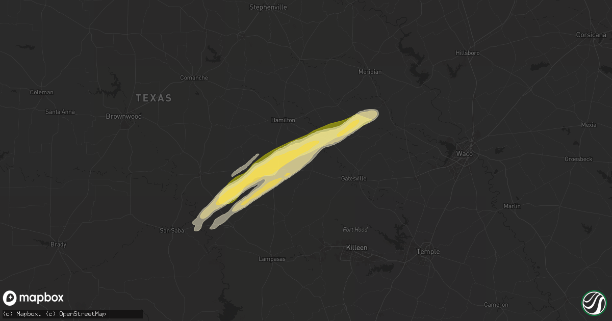 Hail map in Purmela, TX on January 9, 2026