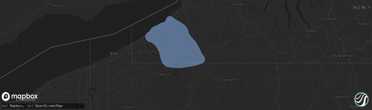 Hail map in Salamanca, NY on January 9, 2026