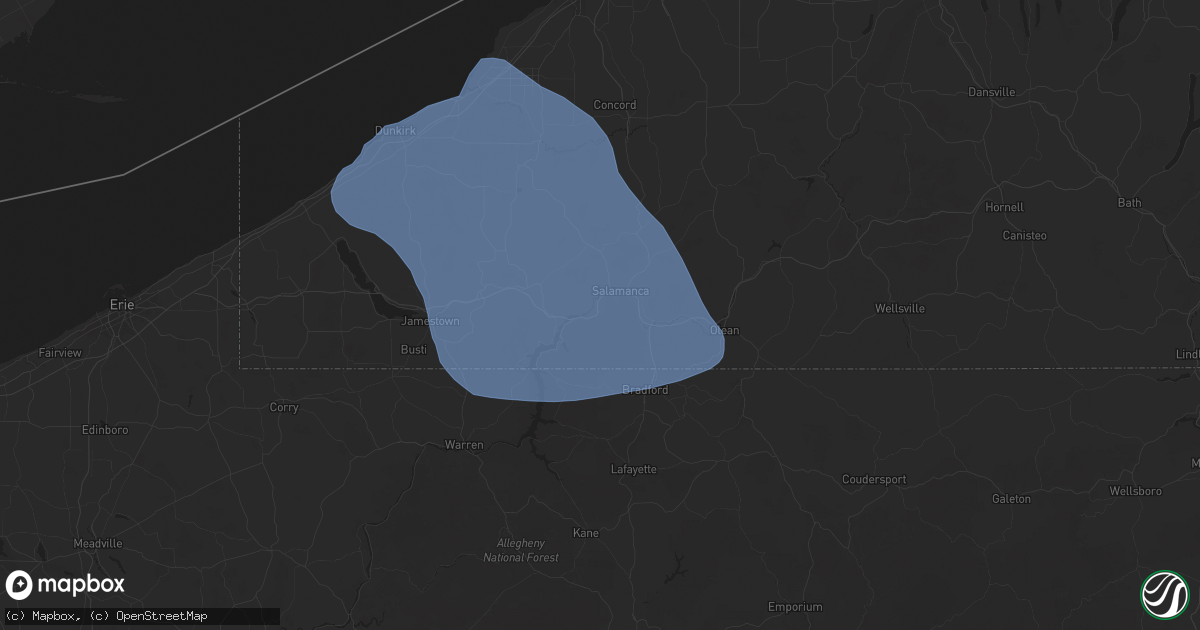 Hail map in Salamanca, NY on January 9, 2026
