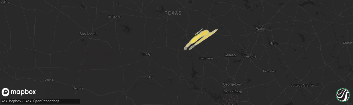 Hail map in San Saba, TX on January 9, 2026