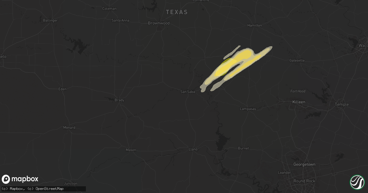 Hail map in San Saba, TX on January 9, 2026