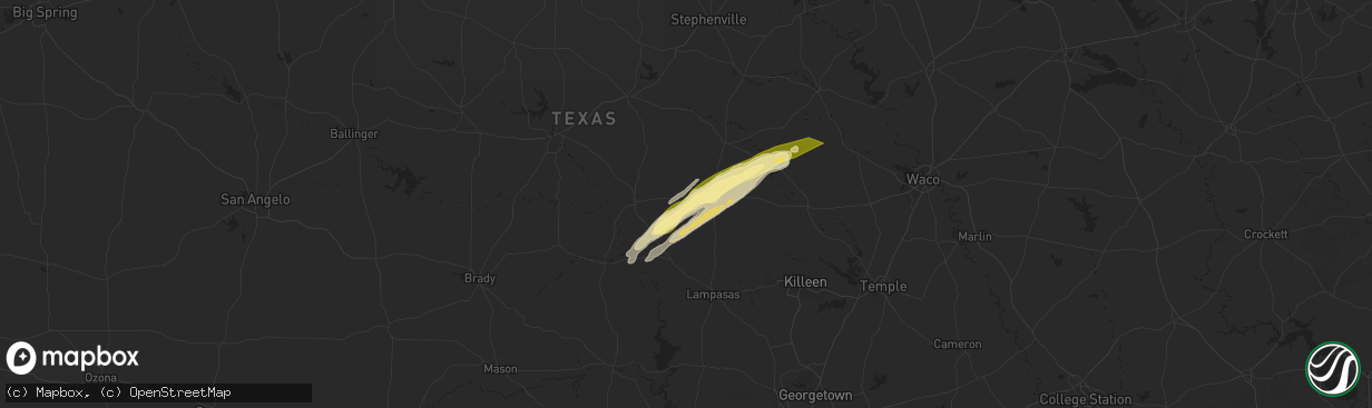 Hail map in Star, TX on January 9, 2026