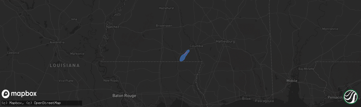 Hail map in Tylertown, MS on January 9, 2026