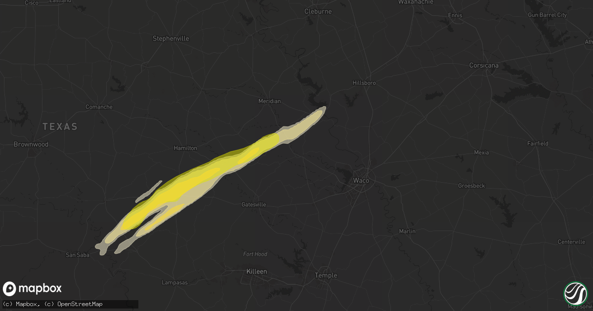 Hail map in Valley Mills, TX on January 9, 2026