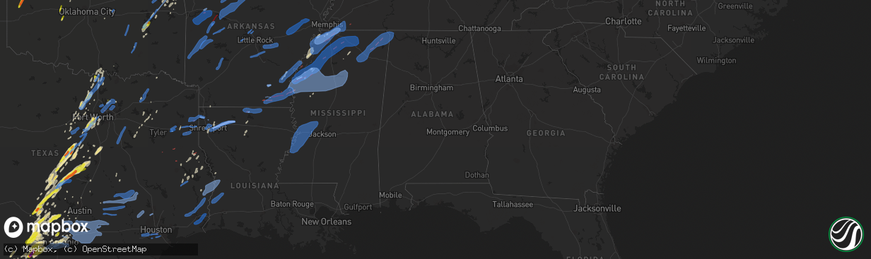 Hail map in Alabama on January 10, 2020