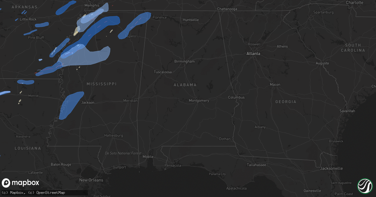 Hail map in Alabama on January 10, 2020