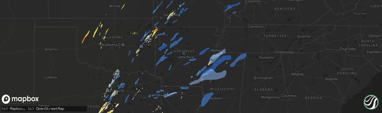 Hail map in Arkansas on January 10, 2020