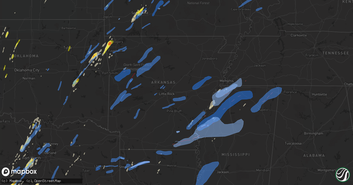 Hail map in Arkansas on January 10, 2020