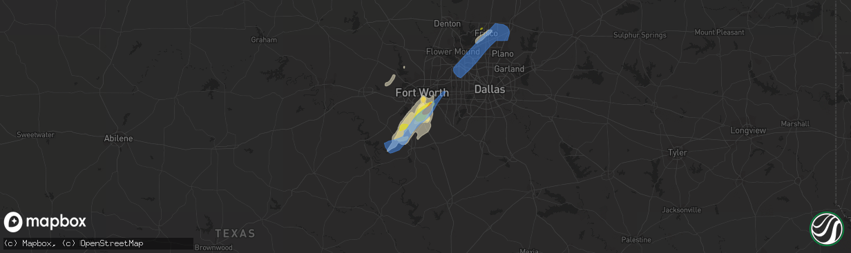 Hail map in Burleson, TX on January 10, 2020