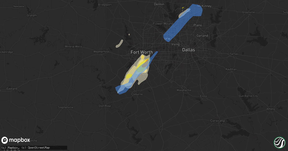 Hail map in Burleson, TX on January 10, 2020