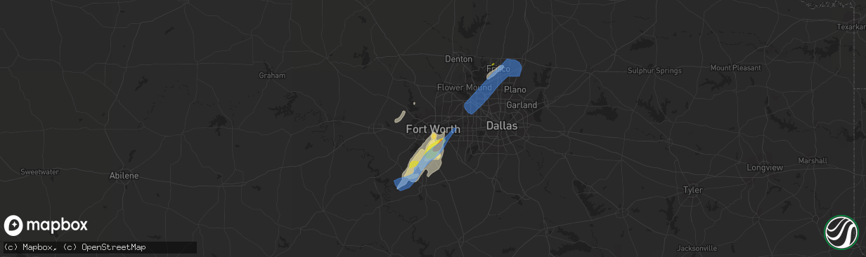 Hail map in Fort Worth, TX on January 10, 2020