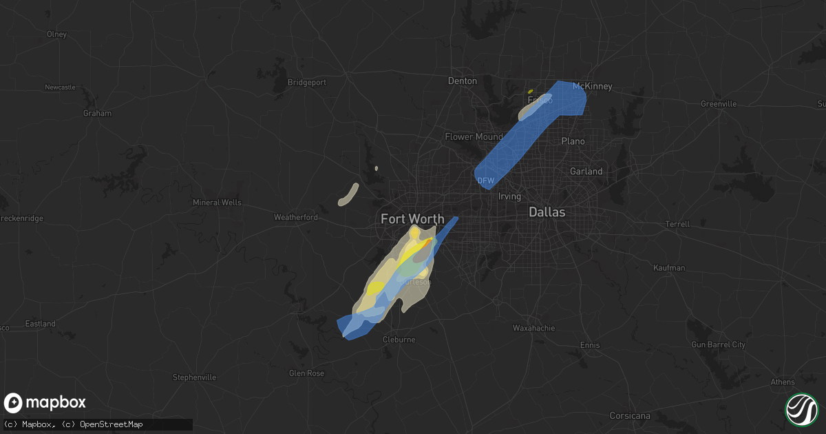 Hail map in Fort Worth, TX on January 10, 2020
