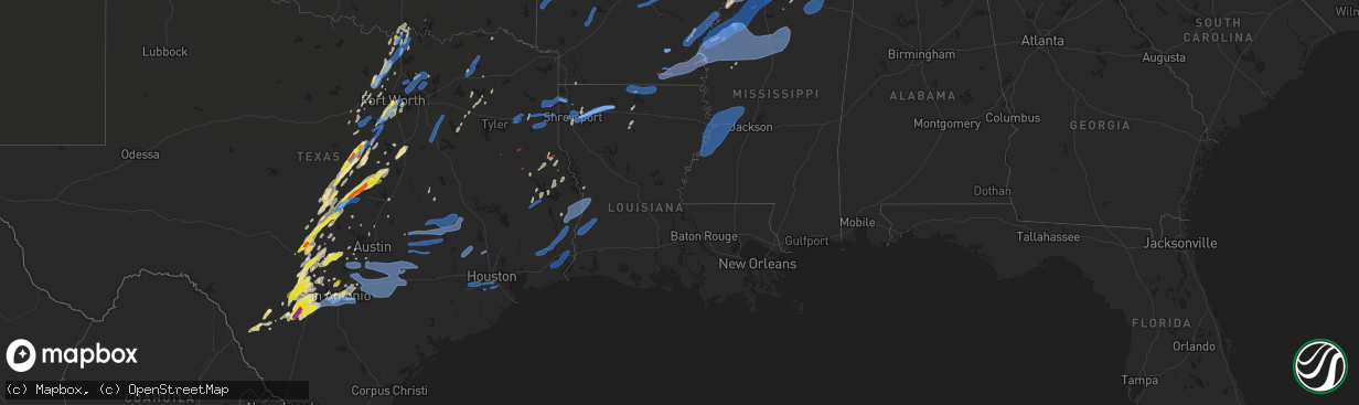 Hail map in Louisiana on January 10, 2020