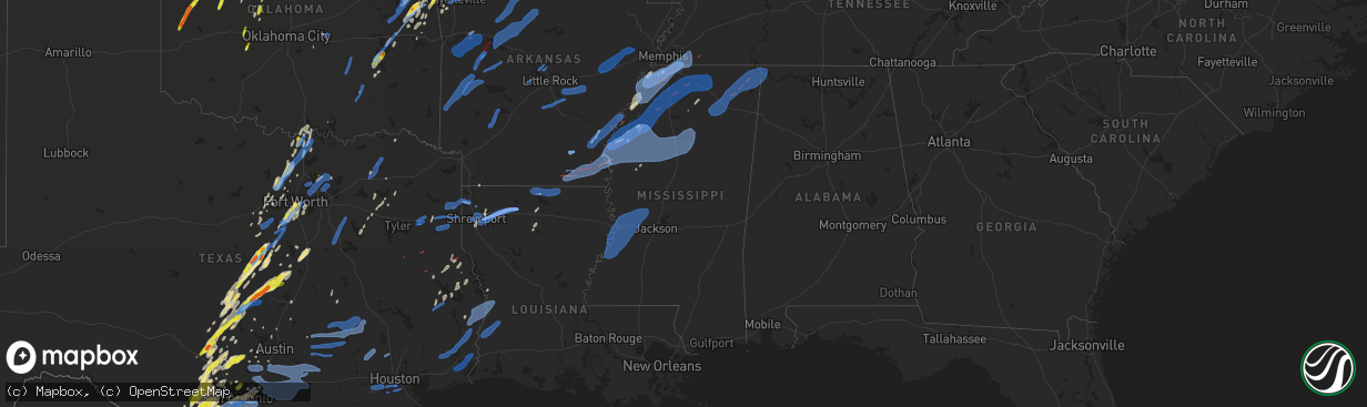 Hail map in Mississippi on January 10, 2020