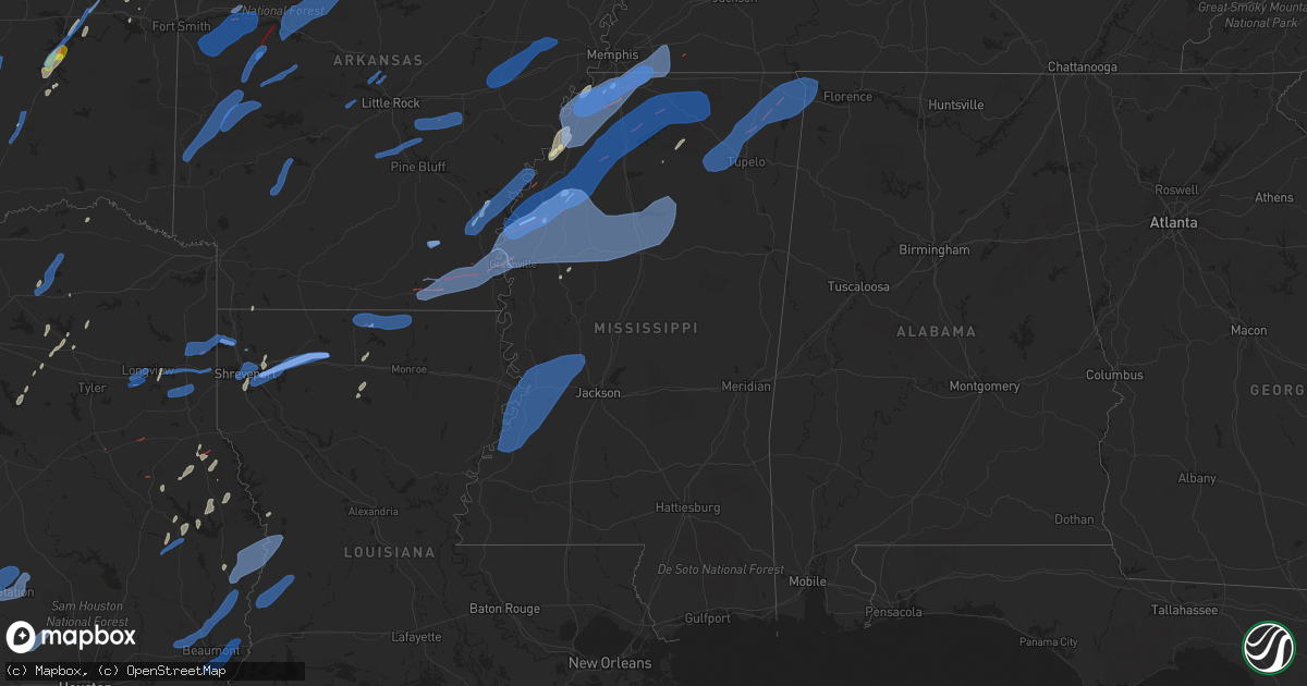 Hail map in Mississippi on January 10, 2020