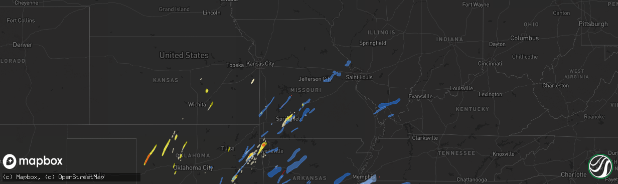 Hail map in Missouri on January 10, 2020