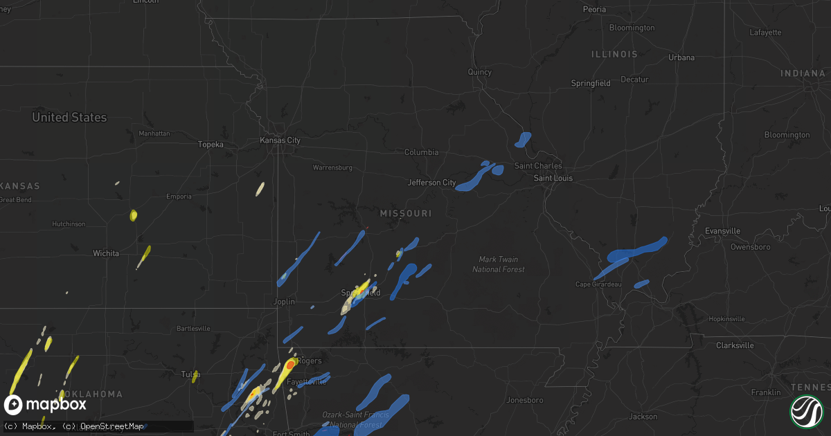 Hail map in Missouri on January 10, 2020