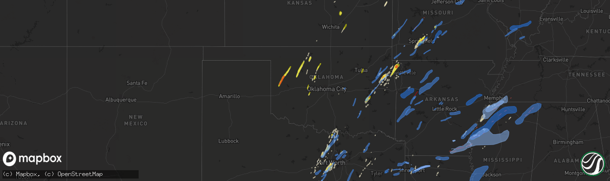 Hail map in Oklahoma on January 10, 2020