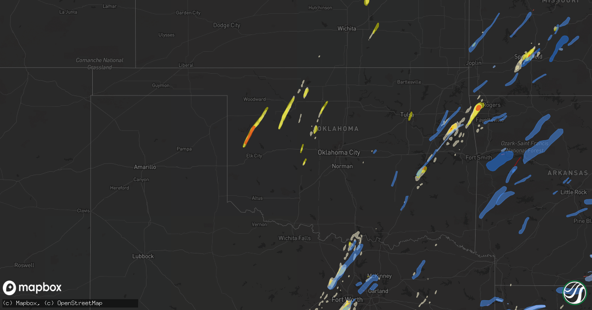 Hail map in Oklahoma on January 10, 2020