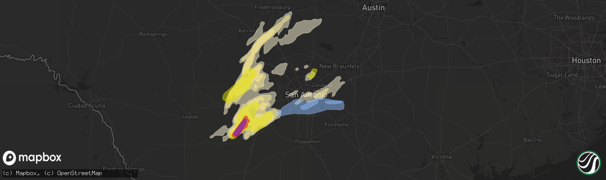 Hail map in San Antonio, TX on January 10, 2020