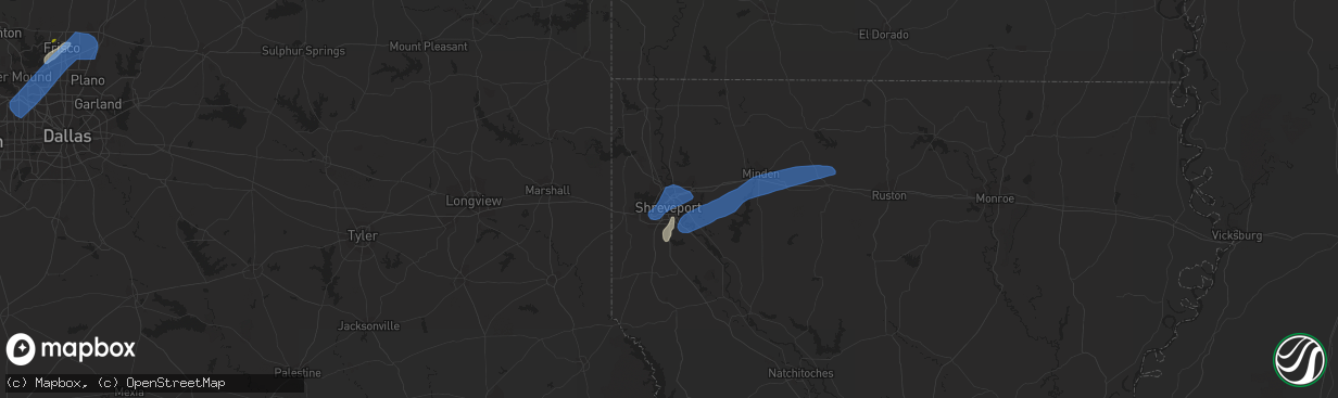 Hail map in Shreveport, LA on January 10, 2020