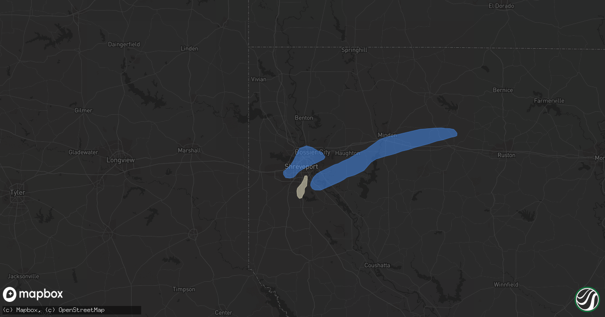 Hail map in Shreveport, LA on January 10, 2020