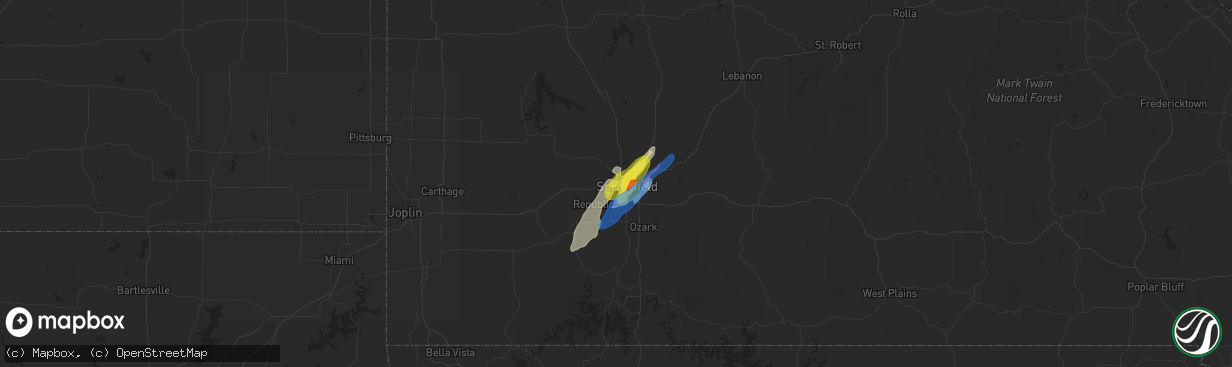 Hail map in Springfield, MO on January 10, 2020