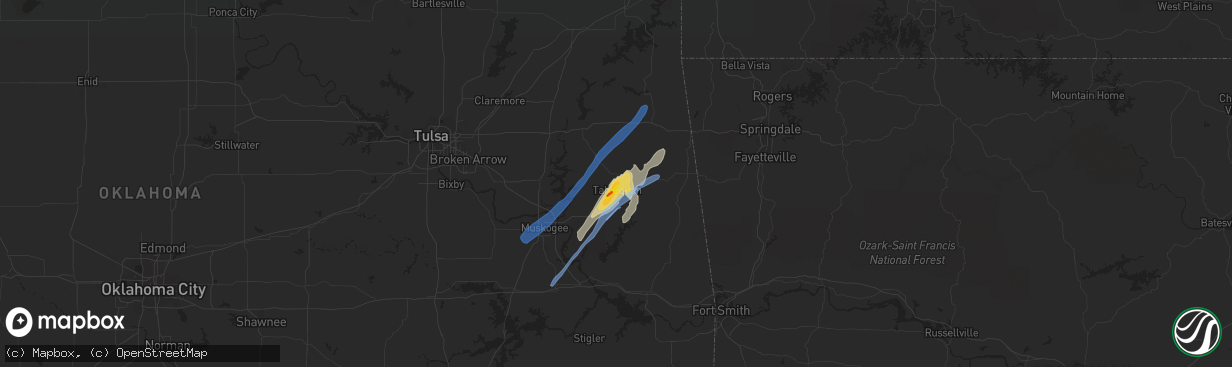 Hail map in Tahlequah, OK on January 10, 2020