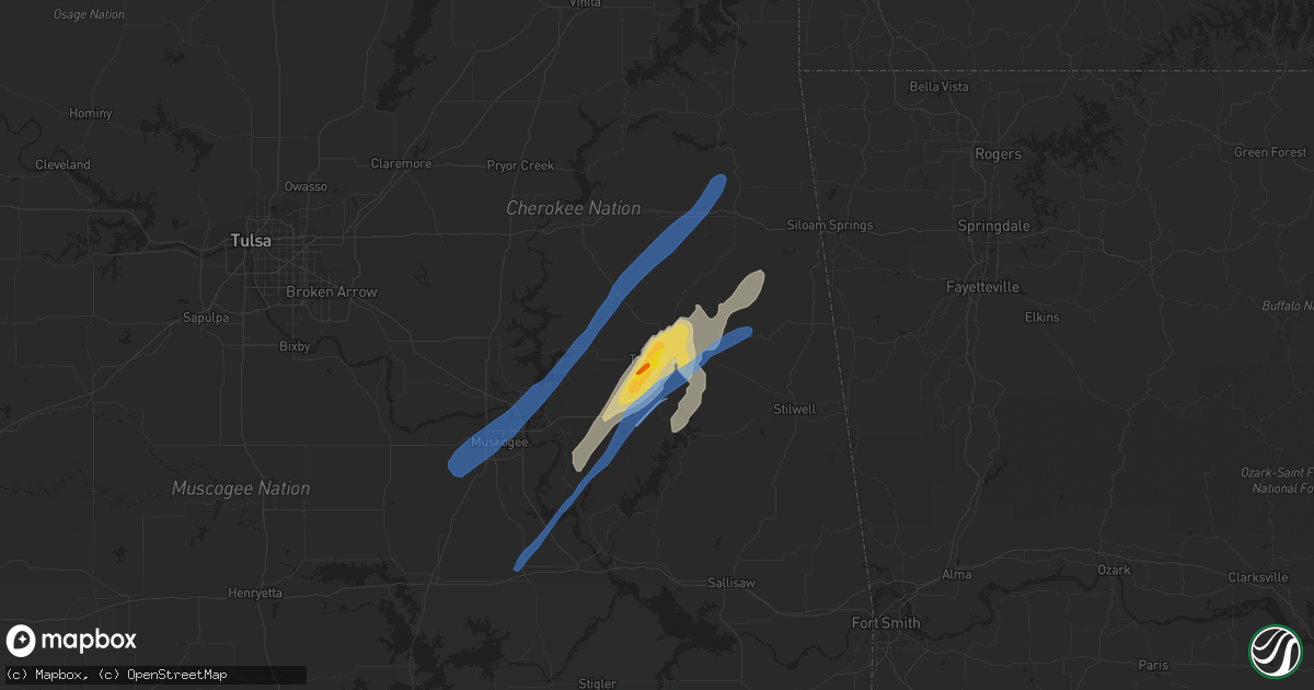 Hail map in Tahlequah, OK on January 10, 2020