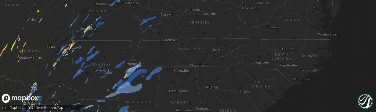 Hail map in Tennessee on January 10, 2020