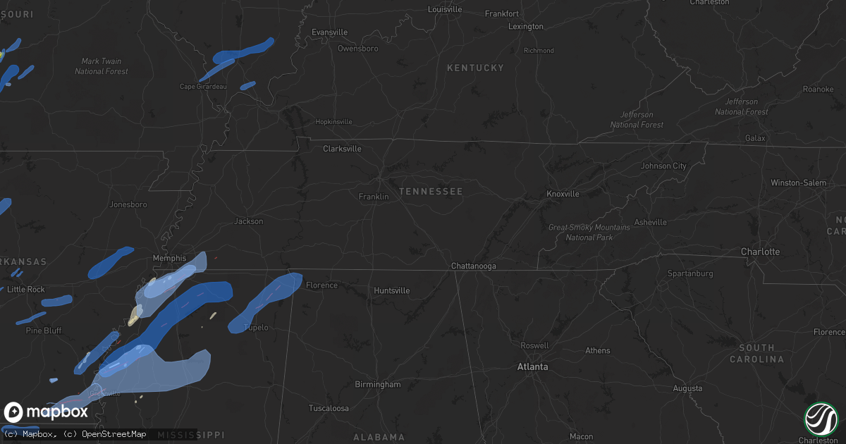 Hail map in Tennessee on January 10, 2020