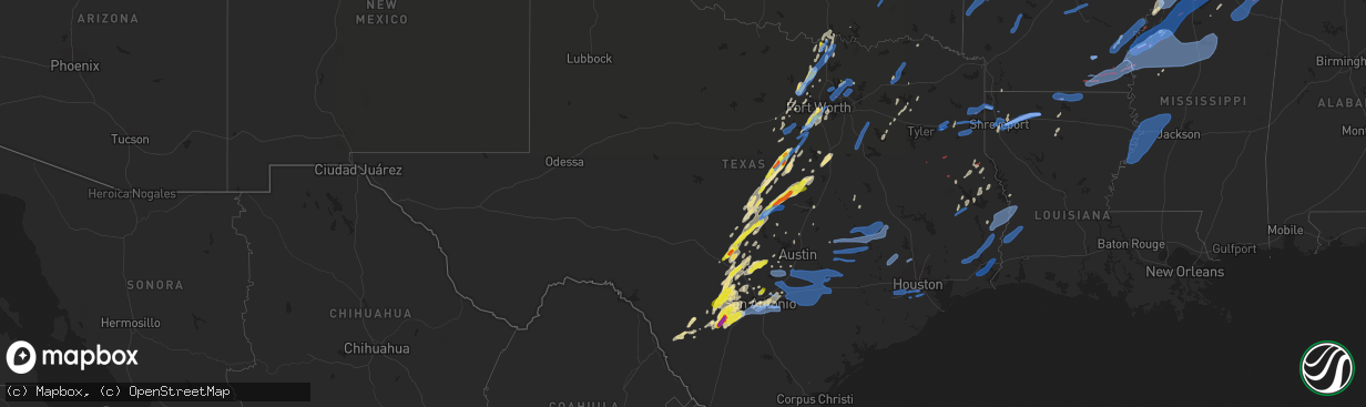 Hail map in Texas on January 10, 2020