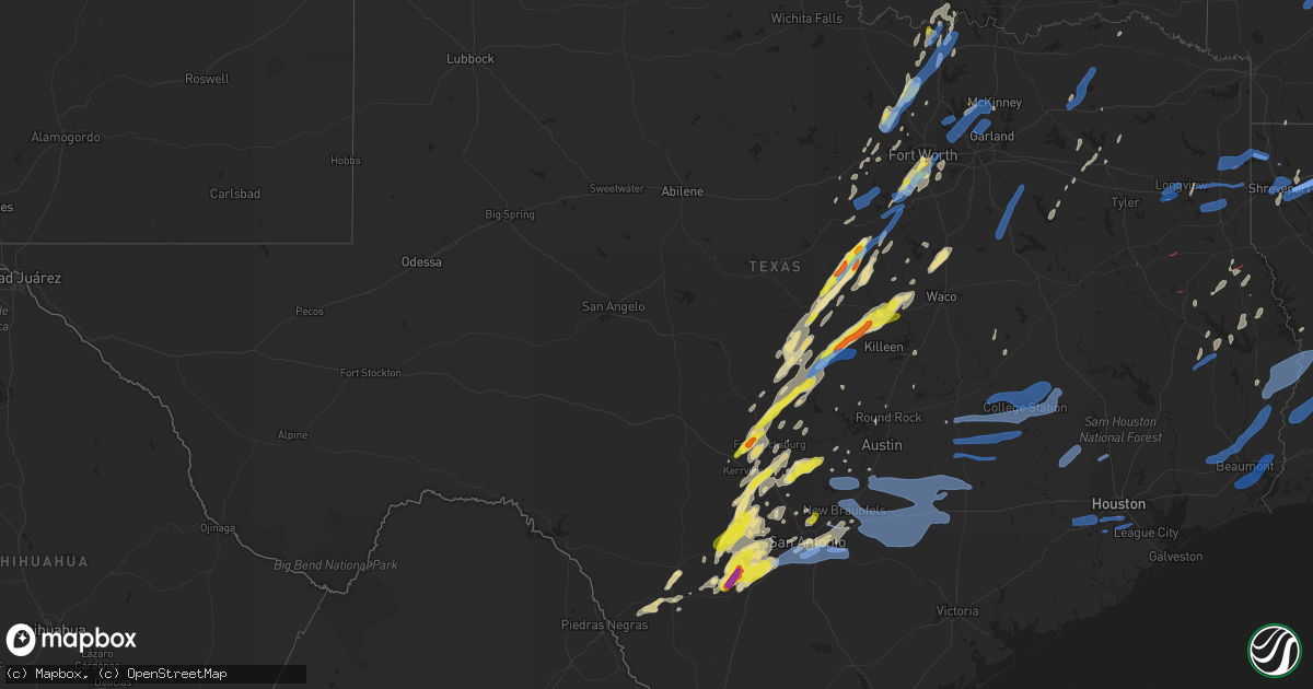Hail map in Texas on January 10, 2020