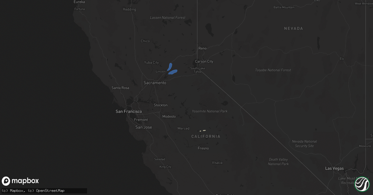 Hail map in California on January 10, 2023