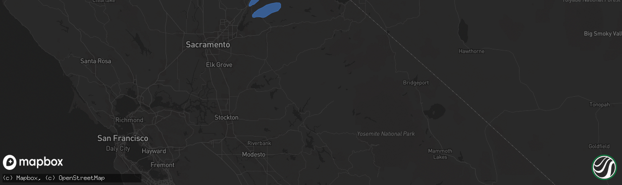 Hail map in Foresthill, CA on January 10, 2023