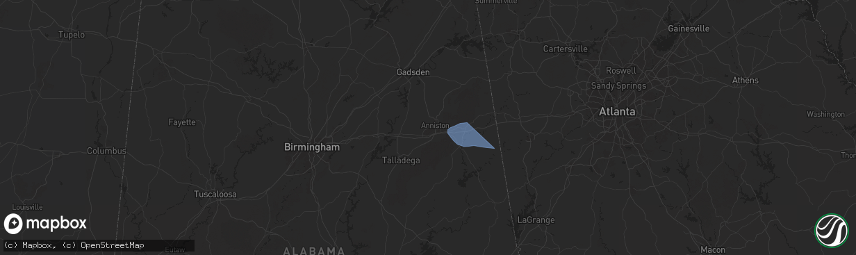 Hail map in Anniston, AL on January 10, 2026