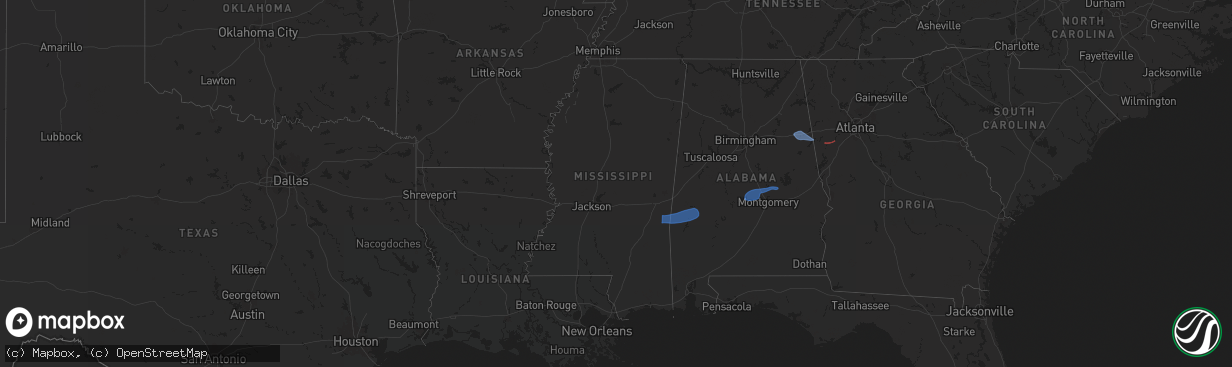 Hail map in Mississippi on January 10, 2026