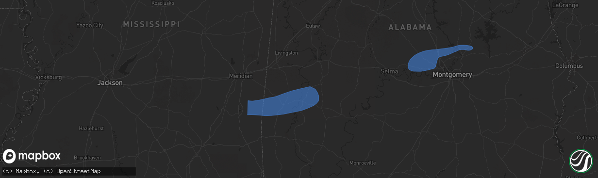 Hail map in Pennington, AL on January 10, 2026
